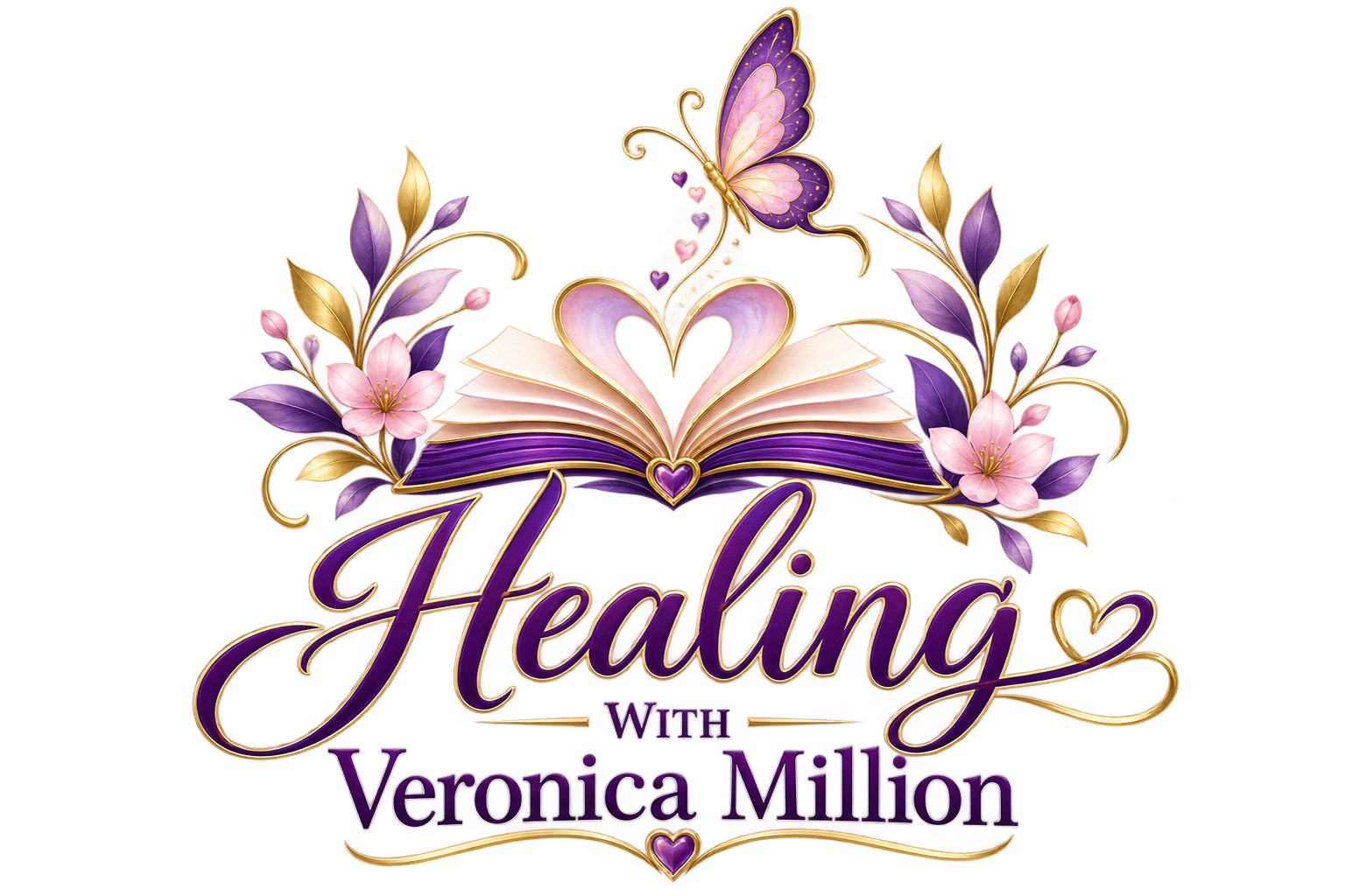 Healing With Veronica Million purple and gold butterfly logo